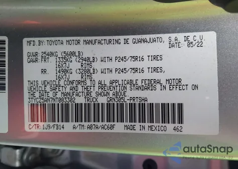 2022 Toyota Tacoma Sr V6 z USA, uszkodzony, nr VIN 3TYCZ5AN7NT083302